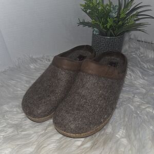 Haflinger Germany Boiled Wool Leather Clog Slippers Brown , Size 9(40)
